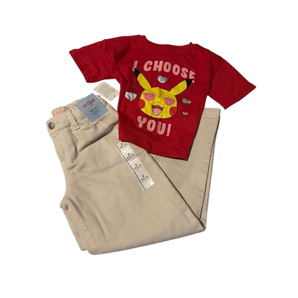 Cat & Jack bundle Pokemon Tee size S 6/7 Wide Mid Rise Adjustablewaist size 6NWT